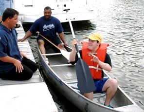Getting in the canoe